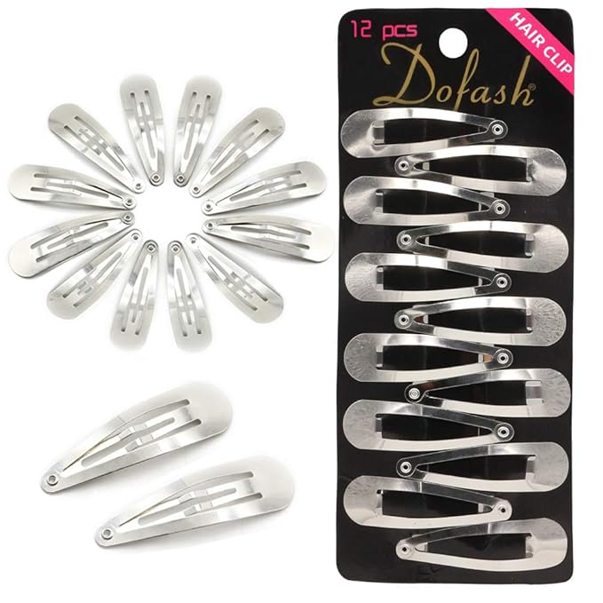 Dofash 12PCS Snap Hair Clips For Women-Non Slip & Metal Hair Barrettes, 5cm 2'' Small Clips For Thin & Fine Hair,Silver