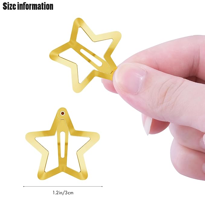 Star Hair Clips 2000s Y2K Snap Hair Barrettes Non Slip Star Hair Accessories Gold Metal Hair Clips for Girls Women -15 PCS 1.18"