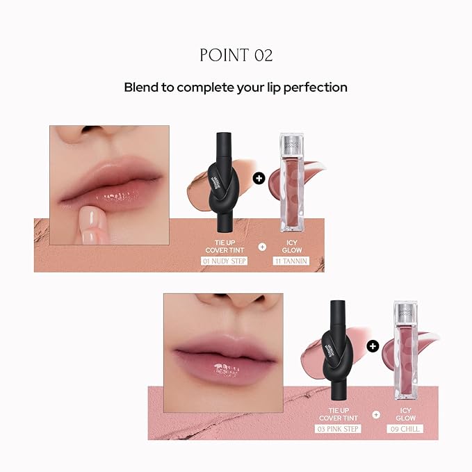 Tie Up Cover Tint - Waterproof & Long Lasting Lip Stain for Women - Korean Base Nude Tint Stick - Kbeauty Matte Gloss - Mood Color Changing (03 PINK STEP, 0.2 Fl oz)