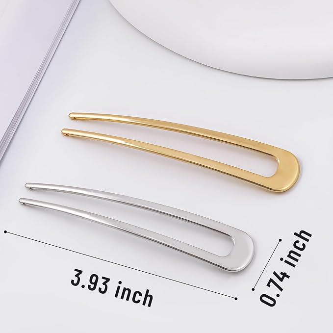 6Pcs Metal French Hair Pins for Women U Shape Sticks 3.9 Inch Vintage Fork for Hairstyle Accessories(Gold/Silver)