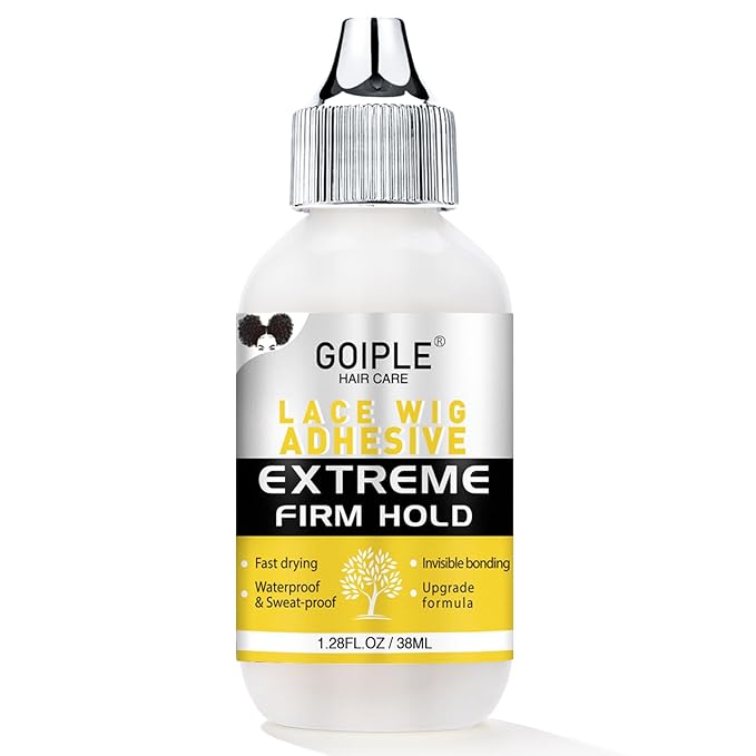 Goiple Wig Glue for Lace Front Wigs, Waterproof Lace Front Wig Glue for Wigs, Strong Hold Transparent Lace Adhesive for Hair Replacement Invisible Hair Bonding Wig Adhesive(1.28 fl oz)