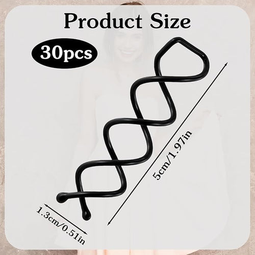 30 Pcs Spiral Hair Pins, Spin Pins for Hair, Alloy Spiral Bobby Pins, Bun Twist Spiral Hair Pins with Non-scratch Rounded Tips for Women Bun Hair Style (Black)