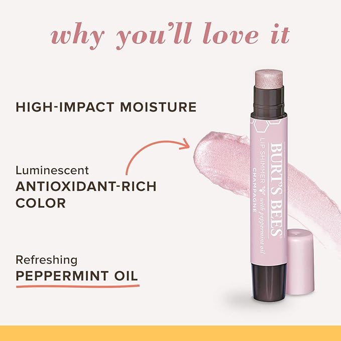 Burt's Bees Lip Shimmer, Champagne 0.09 oz (Pack of 6)