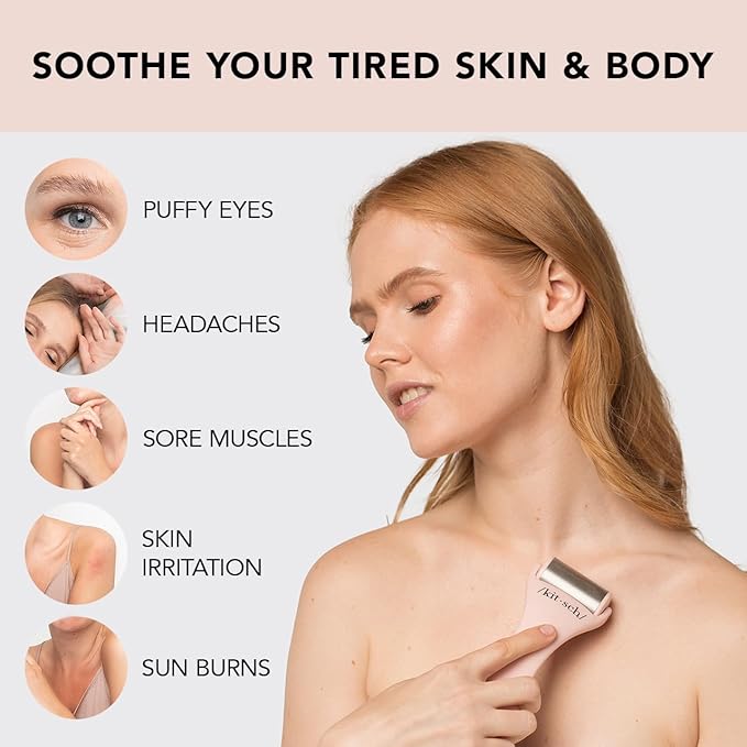 Kitsch Ice Roller for Face – Stainless Steel Face Ice Roller to Reduce Puffiness, Redness & Headaches – Cooling Facial Roller for Skin Care, Irritation Relief & Spa-Like Experience at Home - Pink