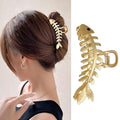 Hair Jaw Claw Clips Fish Bone Shape Large Metal Gold Fashion Nonslip Hairpin Catch Clip Accessories for Thick/Thin Hair HairStyling (Gold)