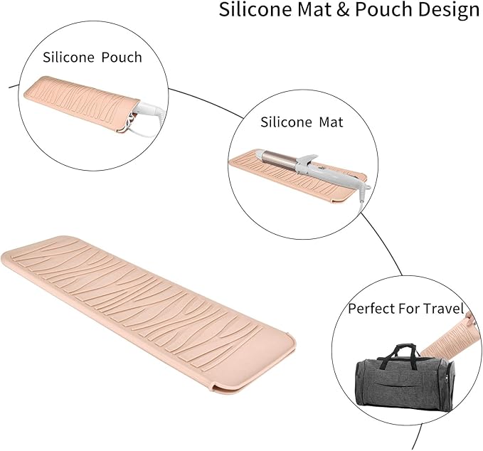 Silicone Travel Mat Pouch for Hair Straightener, Crimping Iron, Curling Wand, Flat Iron, and Styling Tools