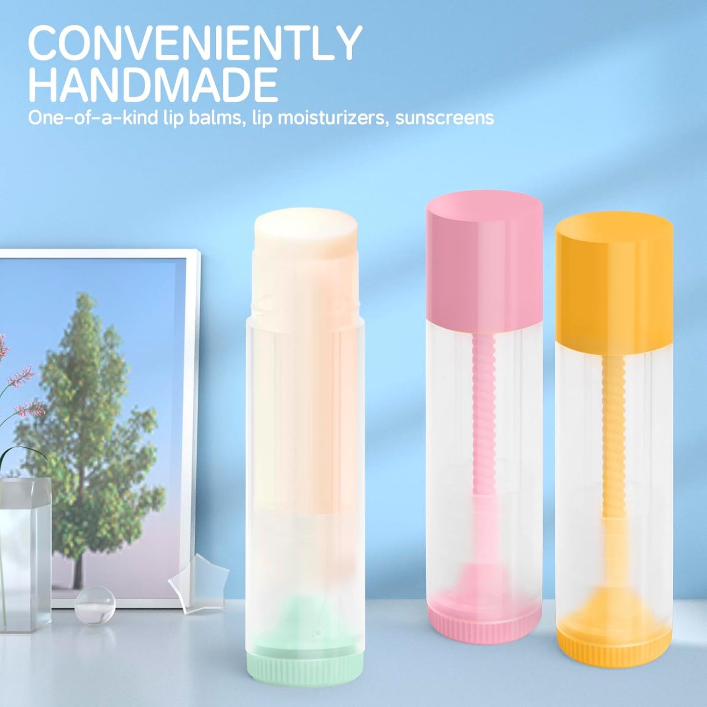 JuLand 50 Pack Empty Lip Balm Containers Bulk 5.5ml - Clear Twist-Up Tubes with Green Caps, Refillable Chapstick Tube for DIY Lip Balm Making