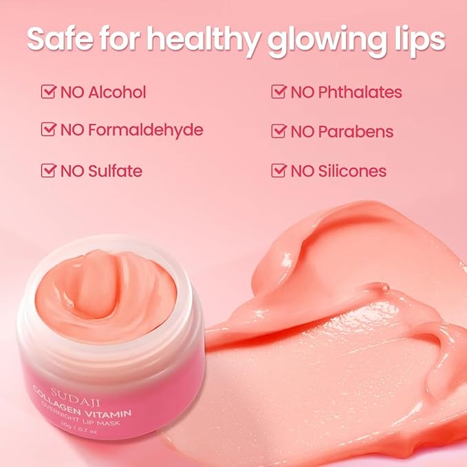 Lip Mask, Collagen Hydrating Lip Balm, Overnight Moisture Lip Butter with Hyaluronic Acid & Aloe Vera, Sleeping Nourishing Lip Butter Balm