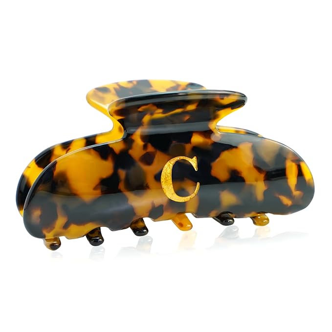 Birthday Gifts for Girls - Tortoise Shell Acrylic Letter Hair Clips, Monogram Hair Claw Alphabet Large Hair Clip, Fashion Glitter Claw Clips, Teen Girl Gifts Trendy Stuff, Letter C