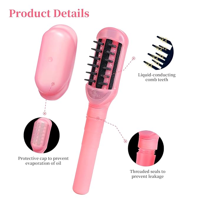Hair Oil Applicator Comb, Hands-Clean Oiling Brush for Quick Even Application, Wide Teeth Oil Distribution Comb with 10ml Container/Scale Handle for Women/Girls Thick/Curly Hair Daily Care