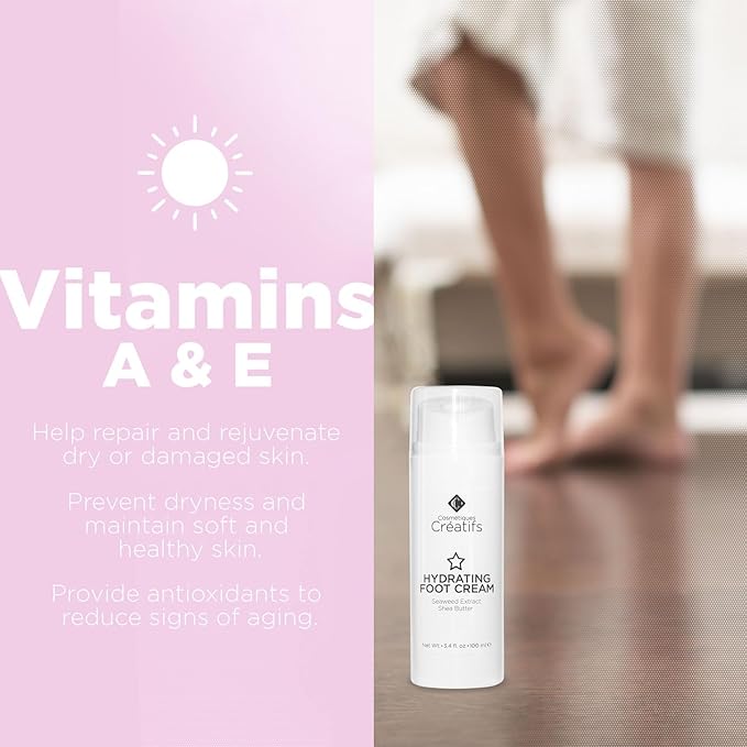 Hydrating Foot Cream for Dry Cracked Heels and Feet, 3.4 fl. oz., Deep Moisturizing Seaweed Extract and Shea Butter, Restores Soft Supple Skin
