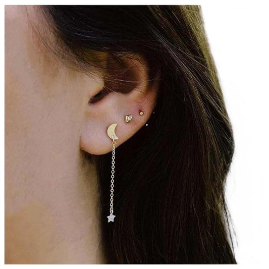 Bohemia Moon Star Dangle Earrings Gold Cz Moon Drop Chain Earrings Crystal Star Earrings Star Chain Earrings for Women and Girls
