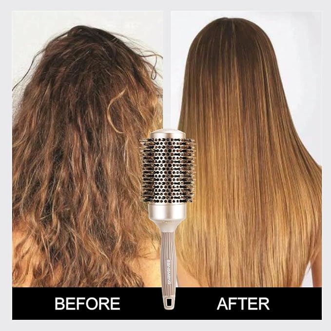 Round Barrel Anti-Static Hair Brush with Boar Bristles, Nano Thermal Ceramic Ionic Tech | For Extra Shine | Protect Hair, Enhance Texture, For Straightening & Drying (2inch)