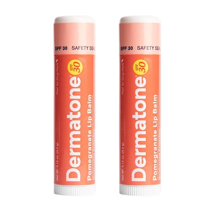 Dermatone Pomegranate Lip Balm SPF 30 | Lip Balm with Sunscreen | Moisturizing with Aloe and Vitamin E | Medicated to Soothe & Replenish Chapped and Cracked Lips (2-pack, 0.15oz sticks)