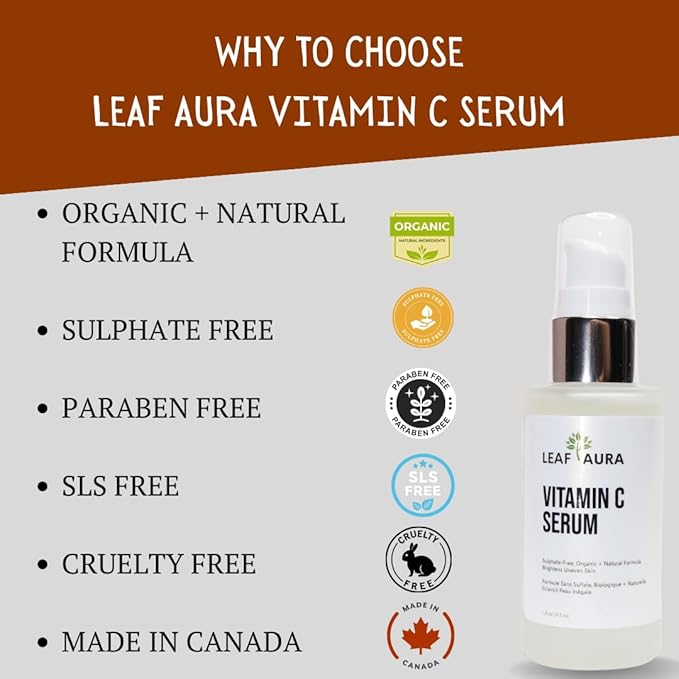 Vitamin C Serum, Sulphate-Free, Organic+ Natural Formula, Brightens Uneven Skin, Made In Canada, 29.5ml