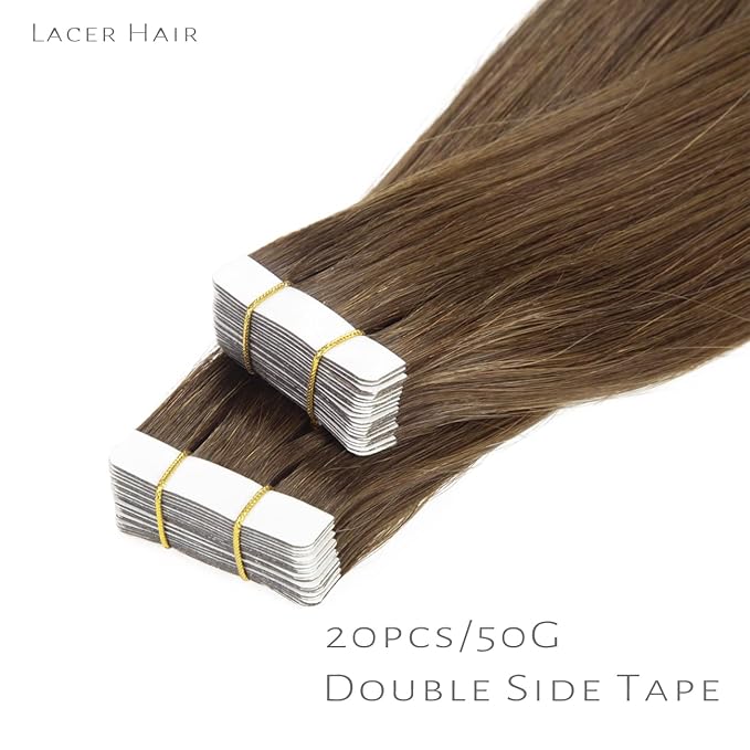 Lacer Tape in Hair Extensions Human Hair Tape Attached Skin Weft Invisible Double Side 14 Inch Chocolate Brown Hair Extensions Tape in 20pcs/set