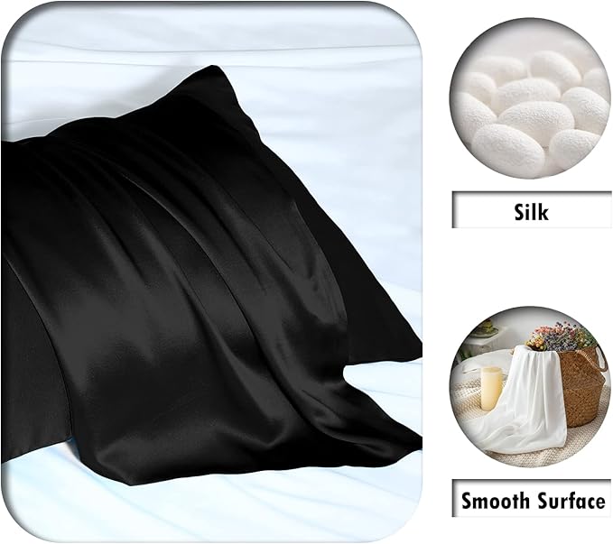 Silk Body Pillowcase Mulberry Silk Pillow Cases with Zipper Soft Breathable Smooth Cooling 20x54 inches Pillowcase for Sleep (Black,20"X 54",1Pcs)