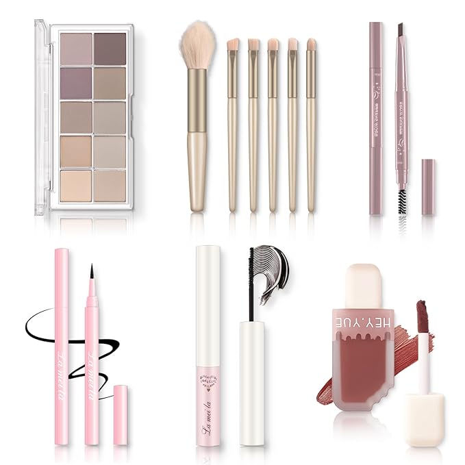 All in One Makeup Kit - Makeup Set for Women, Girls & Teens, Include 10 Colors Eyeshadow Palette, Lip Gloss, Eyebrow & Eyeliner Pencil, Waterproof Mascara, 6 Pcs Makeup Brushes (Morandi Cement)