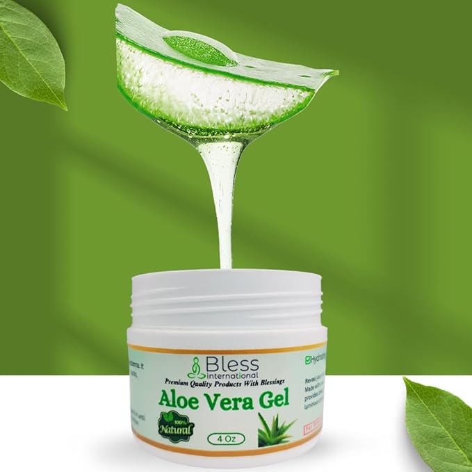 Bless International-Organic-Aloe-Vera-Gel 96%-Pure-Freshly-Made-Within-12-Hours-Of-Harvest Perfect-For-Face-Body-Scalp-&-Hair-Hydration Soothing-Moisturizer-For-Sunburn-And-After-Sun-Care-4-oz