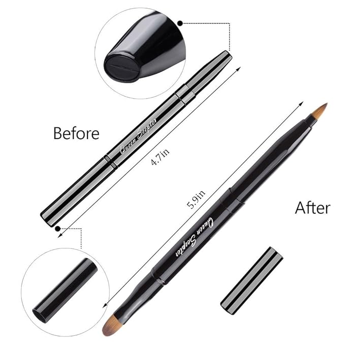 Retractable Dual End Lip Brush Concealer Brush with Cap, Lipstick Eyeshadow Foundation Makeup Brushes Gold, Black, Purple
