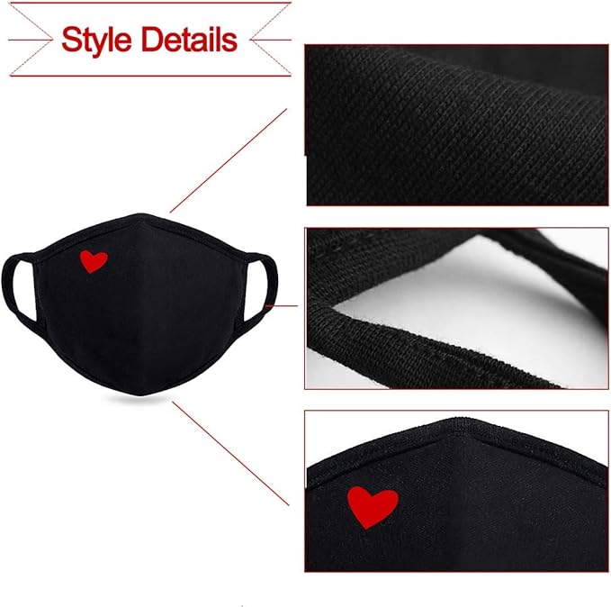 comfso Fashion Cute Heart Face Protection with Adjustable Nose Bridge - Christmas Gifts, Gifts for Women, Unisex Cotton Cloth Heart Masks, Washable Reusable Warm for Outdoor Activities
