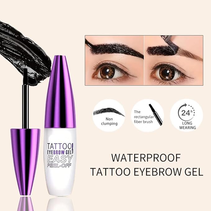 Peel Off Tattoo Brow Tint Gel - 2pcs Brown Eyebrow Kit, Waterproof, Transfer-Proof & Sweatproof, Quick Peel Formula for Natural Fuller Brows, Mother’s Day Gifts for Women All Skin Types