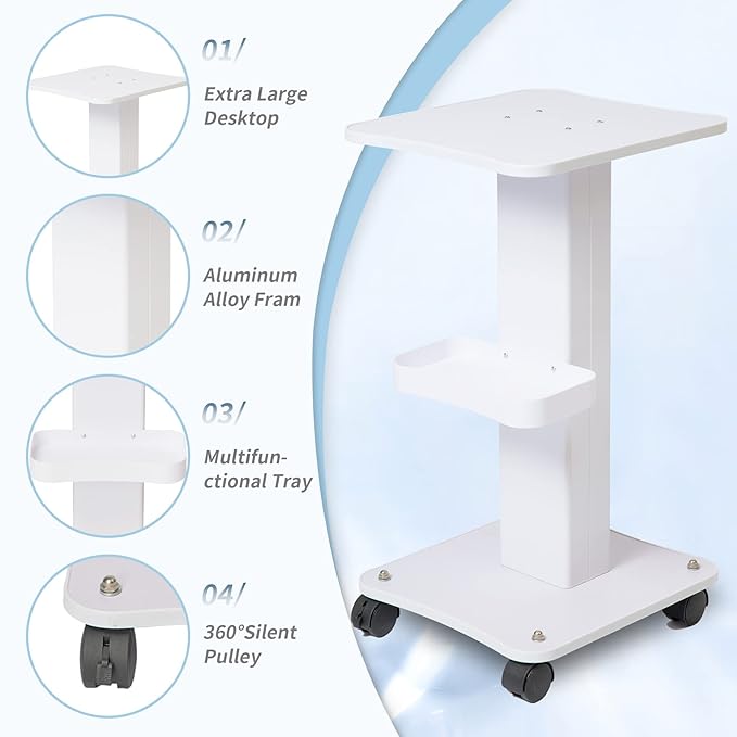Salon Spa Trolley, Esthetician Cart with Wheels, Beauty Rolling Trolley Stand Instrument, Tray Rolling Cart with Storage Tray