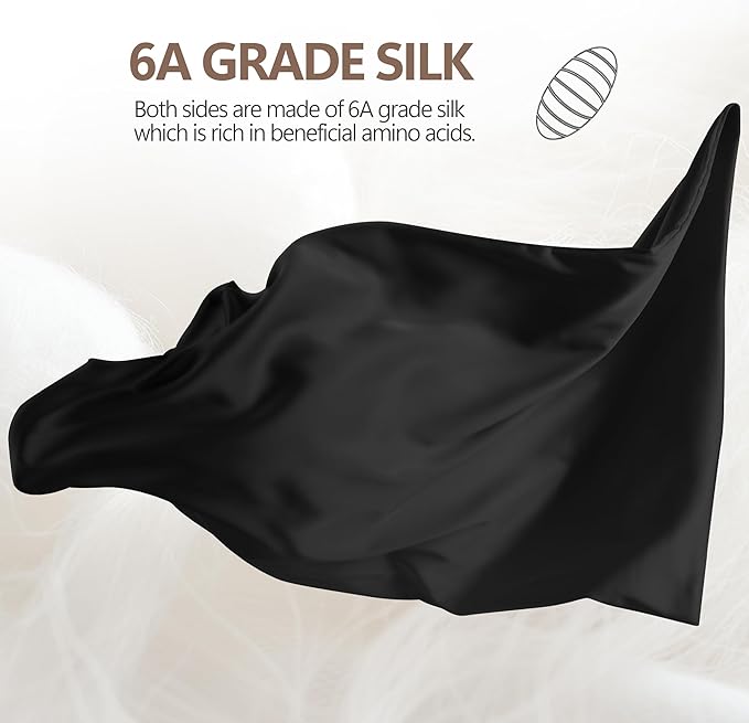 Set of 2 100% Mulberry Silk Pillow Cases - 6A Luxury Silk Pillowcase for Hair and Skin – Anti-Wrinkle, Cooling & Smooth, Hidden Zipper – Pillowcases for Sleeping Women Girl, Boy (Black, Standard)
