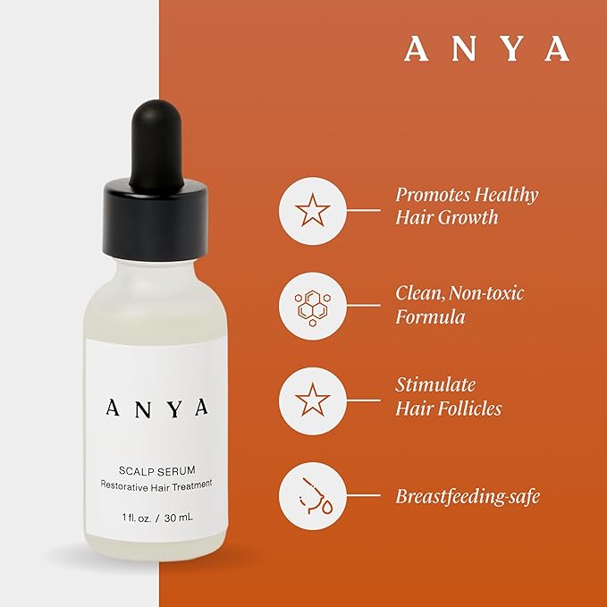 ANYA Postpartum - Scalp Serum with Biotin (1 fl oz, 30 ml), Hair Growth Serum for Fuller and Thicker hair, Helps with Postpartum Hair Loss, Follicle Stimulator, Plant-Based, Non-toxic, Vegan