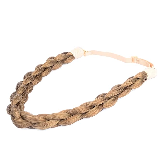 DIGUAN Chubby Narrow Synthetic Hair Braided Headband Classic Chunky Plaited Braids Elastic Stretch Hairpiece Women Girl Beauty accessory, 58g (Caramel Brown)