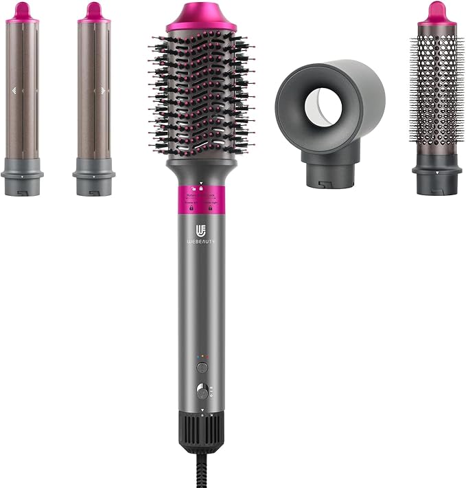 Hair Dryer Brush, webeauty 5 in 1 One Step Professional Hot Air Brush Set for Fast Drying, Curling Drying, Straightening Combing, Hair Styler [Ceramic Coating] [Negative Ion] 110000 RPM (Red)