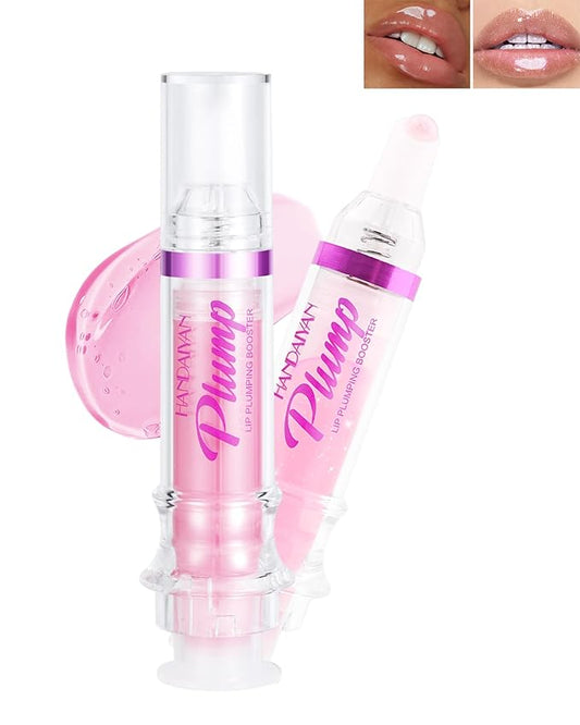 Lip Plumping Booster Lip Gloss,Plump and Pout Lip Plumper Hydrating & Volumizes Lip Wrinkles,Enhancing Plump Effect for Fuller Lips,High Shine Lip Glaze,Women's Day Makeup Gift for Women-01+02