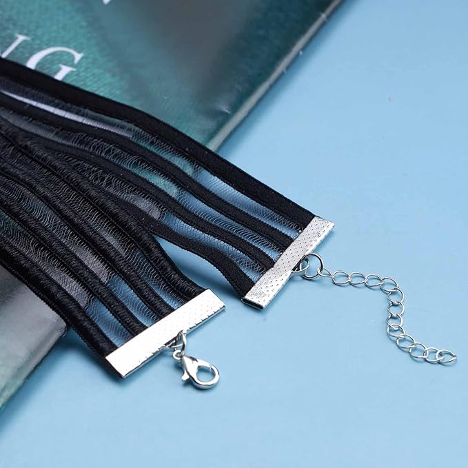 Bohemia Lace Choker Necklace Short Black Organza Necklace Gothic Wide Black Collar Necklace Punk Tattoo Choker Chain Necklace Jewelry for Women and Girls Gifts