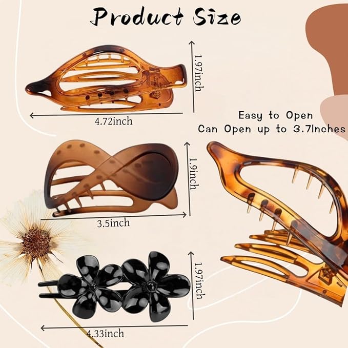 10 Pcs Flat Hair Clips for Women, Lay Flat Claw Clips French Glossy Claw Clips for Thick & Thin Hair No-Slip Hair Claw Strong Hold Barrettes Hair Clamps for Women