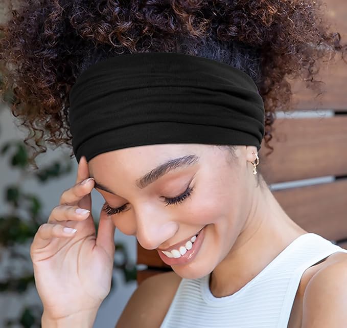 Huachi Wide Headbands: Boho Elastic Non-Slip Thick Stretchy Headbands for Women's Workout, Running, and Active Wear