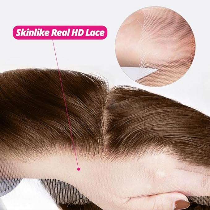 250 Density 13x6 SKINLIKE Real HD Lace Wigs 15A Chocolate Brown Lace Frontal wigs Human Hair Invisible 0.1mm Ultra-thin Frayed Ends Full Cuticle Aligned Virgin Hair Tiny Knots (32 Inch,Chocolate Wig)