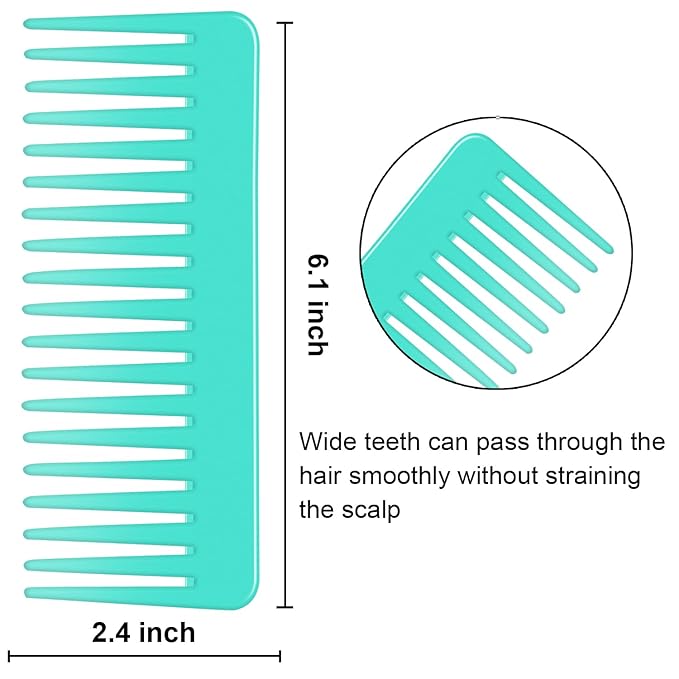 Wide and Large Detangling Comb for Long, Curly, Wet Hair - No Handle Styling and Shampoo Comb (2 Pieces - Pink, Cyan)