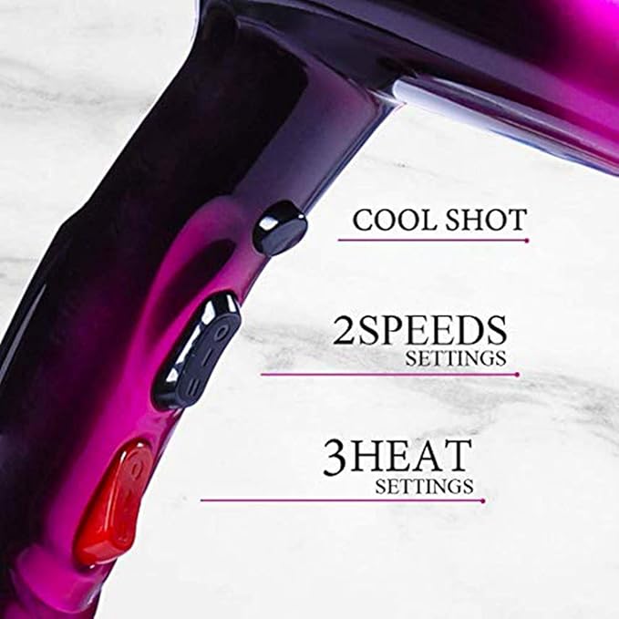 Hair Dryer Professional Blow Dryer Negative Ions 3500W Powerful Fast Drying Low Noise Long Cord Quick Dryer with Nozzle and Diffuser Hair Blow Dryer with 2 Speed and 3 Heat Settings (Purple-2)