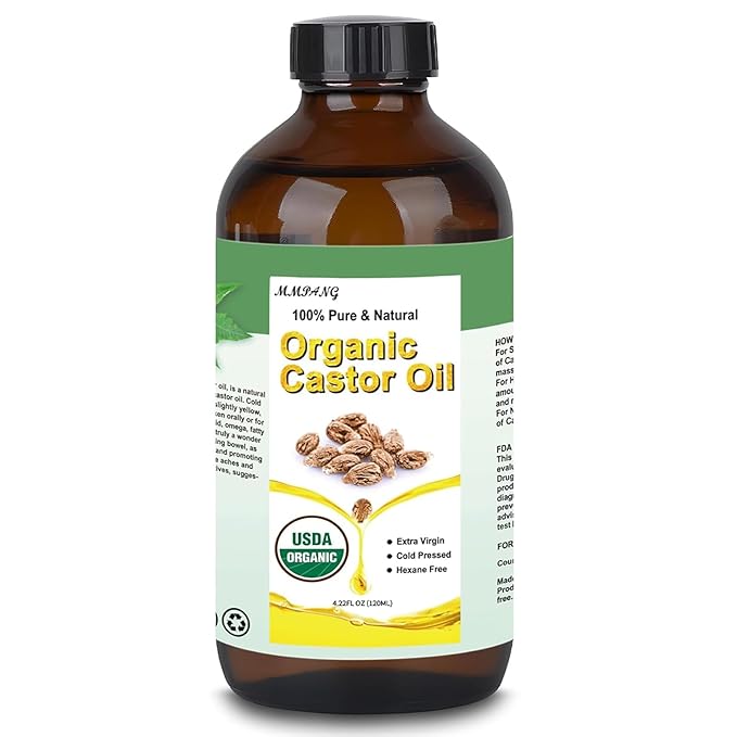 Organic Castor Oil for Body,Castors Hair & Lashes Brow Oils, USDA Certified 100% Pure Natural Glass Bottle, Cold Pressed, Hexane Free. Castor Oil for Hair Growth, Thicker Fuller Brows, 4.22oz