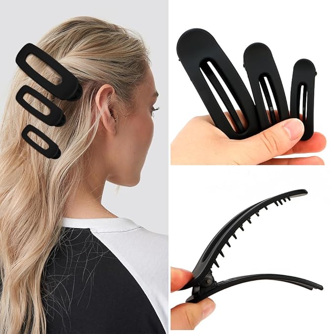 Large Duck Billed Hair Clips, Ahoney 12 Pack Alligator Clips for Thin/Thick Hair - 3 Sizes Lay Down Banana Clips & Hair Styling Accessories for Women, Girls (Black)