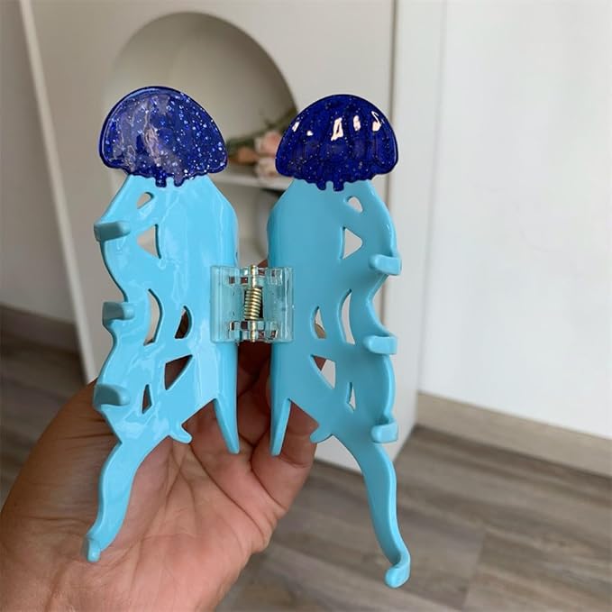 Cute Blue Jellyfish Hair Clip,Funny Acetate Claw Clips for Women