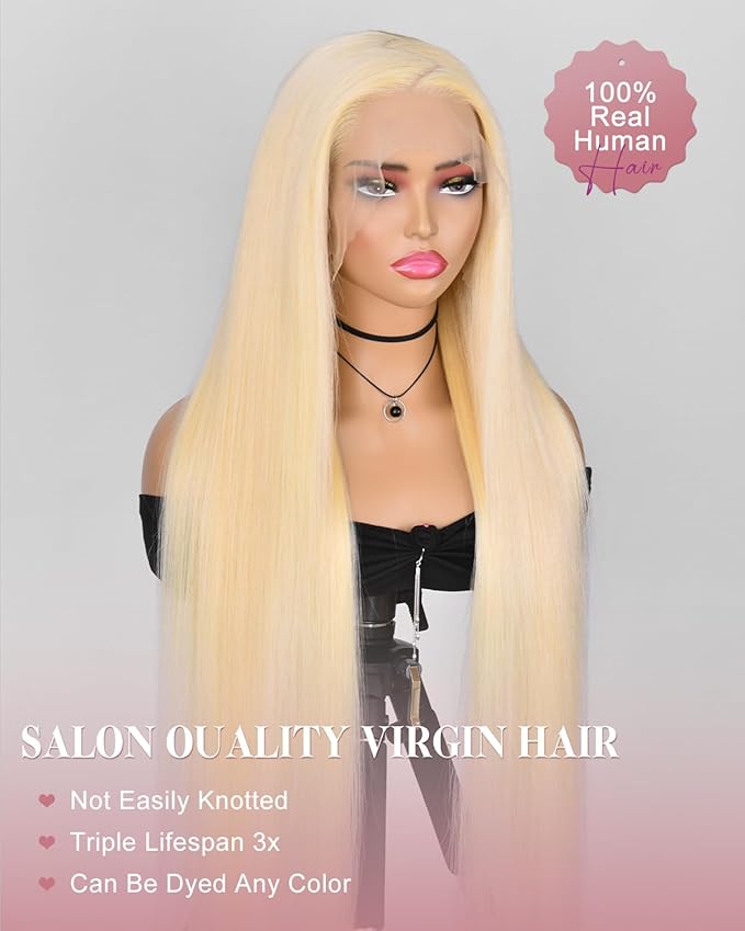 Alididi 613 Lace Front Wig Human Hair 13x4 Blonde Straight Hd Transparent Lace Frontal Wigs Human Hair Pre Plucked With Baby Hair 180% Density Blonde Glueless Wigs Human Hair 22 Inch