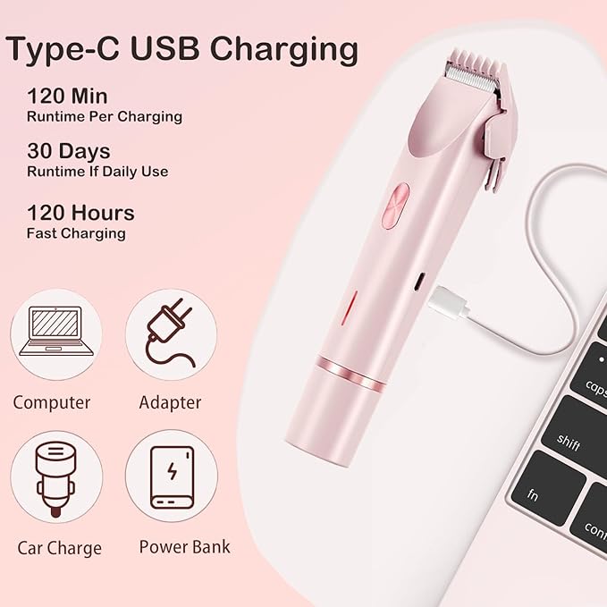 Bikini Trimmer for Women, 2 in 1 Dual Head Bikini Shaver, IPX7 Waterproof Wet and Dry Dual Use Eletctric Razors, USB-C Rechagreable Body Shaver for Public Hair, Silk Skin, Facial and Body