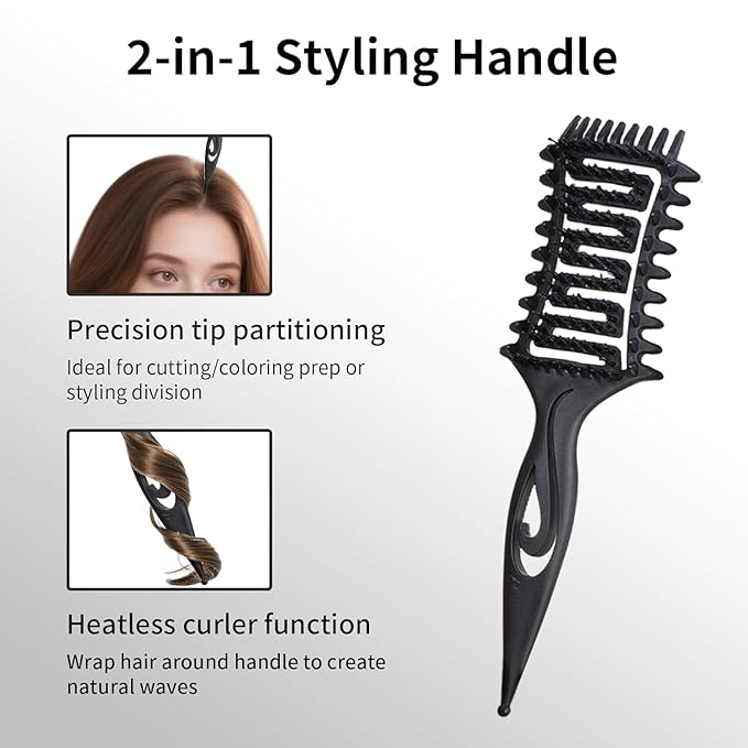Curl Defining Brush, Curly Hair Brush for Detangling Shaping and Styling Curly Hair, Vented Candy Brush for Wet or Dry Hair Types for Women and Girl, Defining with Side Gear, Reduces Frizz (Black)