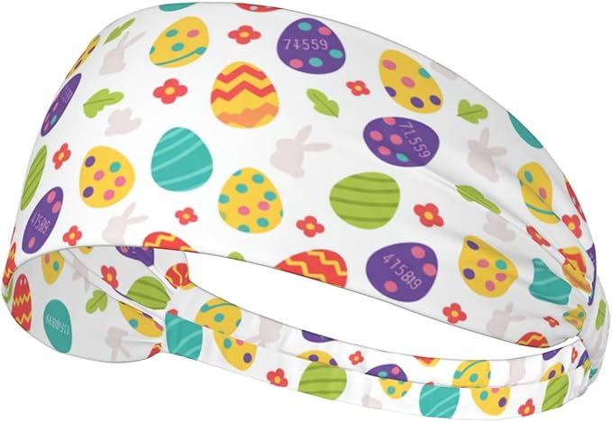 Easter Bunny & Eggs Style Sports Headband for Men Women Moisture Wicking Sweatband for Basketball, Running, Gym