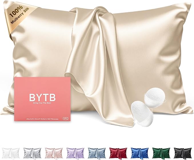 Silk Pillow Cases Queen Size 100% Mulberry Silk Pillowcase for Hair and Skin 22 Momme Both Side Grade 6A Silk Cooling Soft Breathable 20 x 30 Inches with Hidden Zipper 1PC, Beige