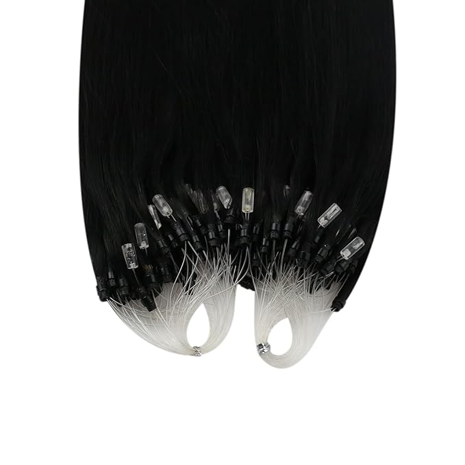 YoungSee Micro Loop Hair Extensions Real Human Hair Black Micro Bead Hair Extensions Real Human Hair Jet Black Beaded Hair Extension Long Hair 22In 50g Microring Hair Extension Remy Hair 50s