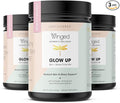 Winged Wellness Glow Up, Collagen Powder for Women - Hair, Skin & Nails Beauty Supplement with Grass-Fed Hydrolyzed Collagen Peptides Adaptogens, Vitamin C & Biotin – 3-Pack, Unflavored