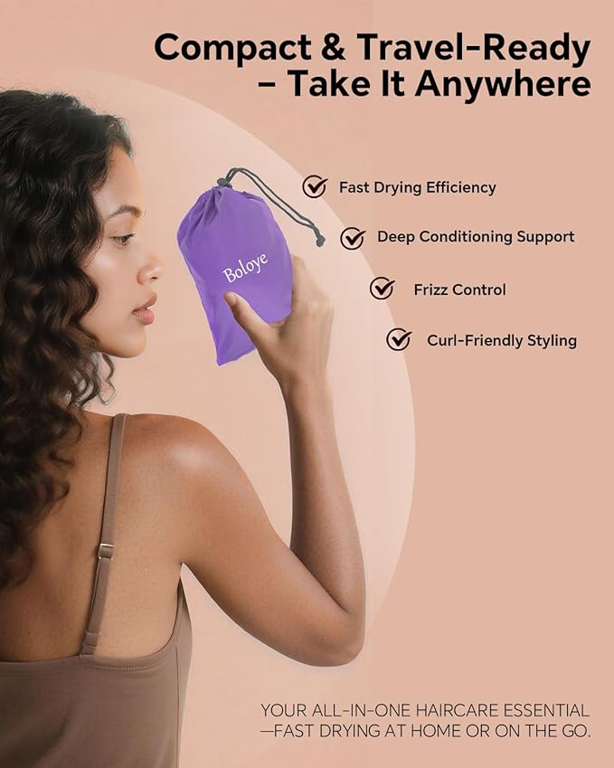 Hair Dryer Bonnet for Women, Large Bonnet Hooded Hair Dryer Attachment for Speeding Up Drying Time & Deep Conditioning, Fits All Head Sizes & Hair Styles, Purple (Large)