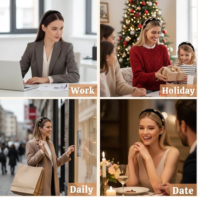 Huachi Black Headbands for Women Velvet, Wide Padded Headband for Girls Non Slip, Trendy Headbands for Women’s Hair, Fashion Hair Accessories 3PCS